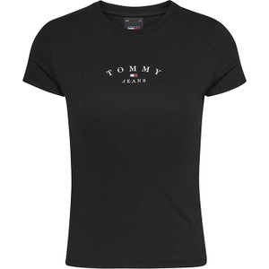 Czarny t-shirt Tommy Hilfiger z okrągłym dekoltem z krótkim rękawem z bawełny