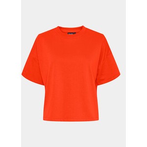 Pomarańczowy t-shirt Pieces z krótkim rękawem w stylu casual z okrągłym dekoltem
