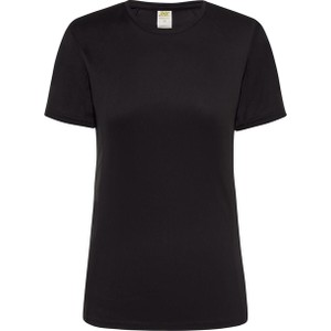 Czarna bluzka JK Collection w sportowym stylu z krótkim rękawem z okrągłym dekoltem