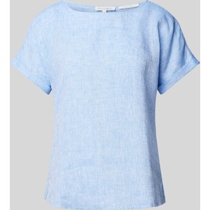 Niebieski t-shirt Christian Berg Woman z lnu z okrągłym dekoltem w stylu casual