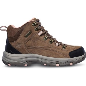 Brązowe buty trekkingowe Skechers z płaską podeszwą sznurowane