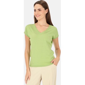 Zielony t-shirt POTIS & VERSO z dekoltem w kształcie litery v w stylu klasycznym z krótkim rękawem