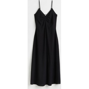 Czarna sukienka H & M z tkaniny na ramiączkach midi