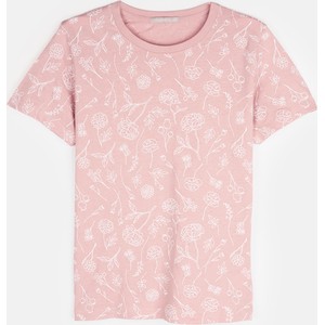 Różowy t-shirt Gate z krótkim rękawem z bawełny