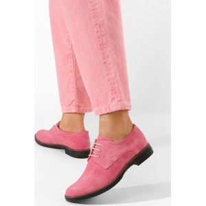 Różowe półbuty Zapatos ze skóry z płaską podeszwą