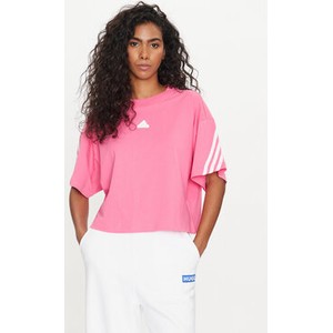 Różowy t-shirt Adidas w sportowym stylu z krótkim rękawem