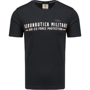 Granatowy t-shirt Aeronautica Militare z bawełny