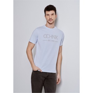 Niebieski t-shirt Ochnik w młodzieżowym stylu z krótkim rękawem