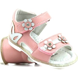 Różowe buty dziecięce letnie Wojtyłko w kwiatki na rzepy