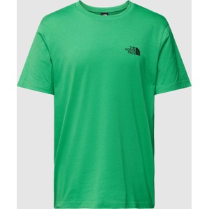 Zielony t-shirt The North Face w sportowym stylu z krótkim rękawem z nadrukiem