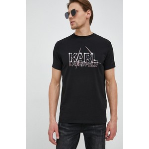 Czarny t-shirt Karl Lagerfeld z nadrukiem w młodzieżowym stylu z krótkim rękawem