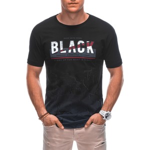 Czarny t-shirt Edoti z nadrukiem z bawełny w stylu klasycznym