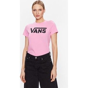 Różowy t-shirt Vans w młodzieżowym stylu z okrągłym dekoltem z krótkim rękawem