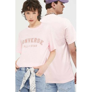 Różowy t-shirt Converse w młodzieżowym stylu z dzianiny z okrągłym dekoltem