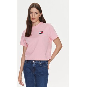 Różowy t-shirt Tommy Jeans z krótkim rękawem