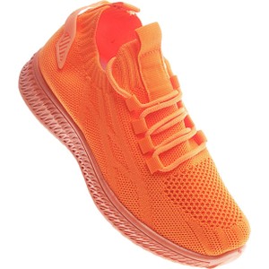 Pomarańczowe buty sportowe Pantofelek24 z płaską podeszwą w sportowym stylu sznurowane