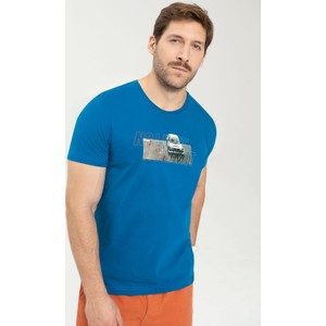 Niebieski t-shirt Volcano z nadrukiem z krótkim rękawem z bawełny