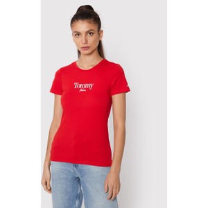 Czerwony t-shirt Tommy Jeans z krótkim rękawem
