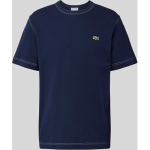 Granatowy t-shirt Lacoste w stylu casual z krótkim rękawem