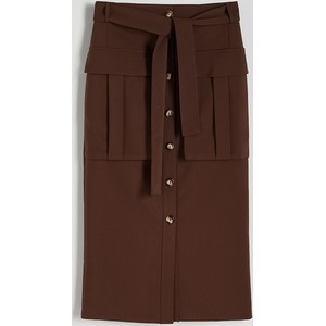 Brązowa spódnica Reserved z tkaniny midi w stylu casual