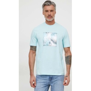 Niebieski t-shirt Armani Exchange z bawełny z nadrukiem z krótkim rękawem