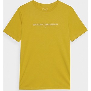 Żółty t-shirt 4F z bawełny z krótkim rękawem