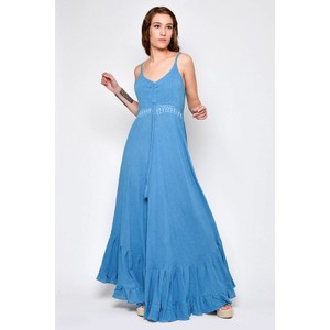 Niebieska sukienka Tarifa na ramiączkach z bawełny maxi