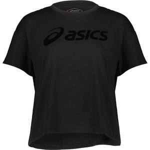 Czarna bluzka ASICS z bawełny z okrągłym dekoltem z krótkim rękawem