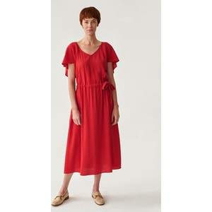 Czerwona sukienka MODIVO z krótkim rękawem midi w stylu casual