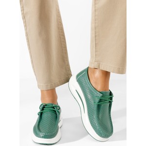 Zielone buty sportowe Zapatos ze skóry sznurowane