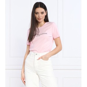 Różowy t-shirt Tommy Hilfiger z krótkim rękawem z bawełny w stylu casual