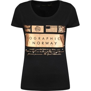 Czarny t-shirt Geographical Norway w młodzieżowym stylu z okrągłym dekoltem z krótkim rękawem