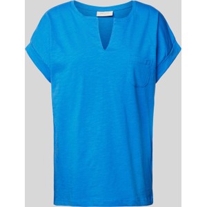 Niebieska bluzka Free/quent z bawełny z dekoltem w kształcie litery v z krótkim rękawem