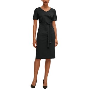 Czarna sukienka comma, z krótkim rękawem z dekoltem w kształcie litery v midi