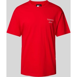 Czerwony t-shirt Tommy Jeans w stylu casual z bawełny z krótkim rękawem
