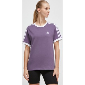 Fioletowy t-shirt Adidas Originals z okrągłym dekoltem z krótkim rękawem w sportowym stylu