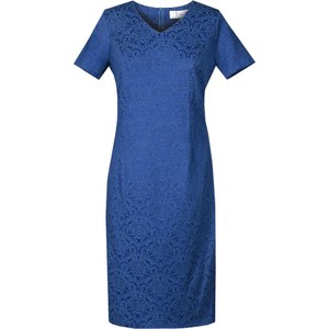 Niebieska sukienka Fokus z dekoltem w kształcie litery v z żakardu
