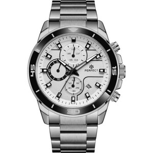 Merg Srebrny elegancki zegarek męski bransoleta duży solidny Perfect CH02M szary, srebrny