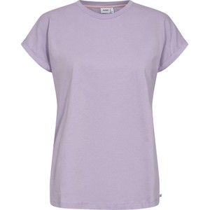 Fioletowy t-shirt Numph z okrągłym dekoltem z bawełny z krótkim rękawem