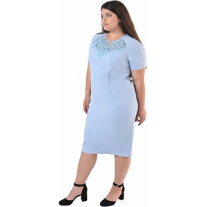 Niebieska sukienka Fokus z okrągłym dekoltem z tkaniny w stylu klasycznym