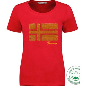 Czerwony t-shirt Geographical Norway z okrągłym dekoltem z bawełny z krótkim rękawem