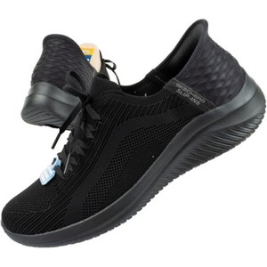 Czarne buty sportowe Skechers flex z płaską podeszwą sznurowane