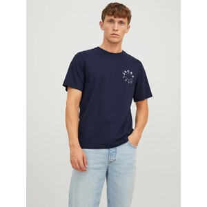 Granatowy t-shirt Jack & Jones z krótkim rękawem w młodzieżowym stylu