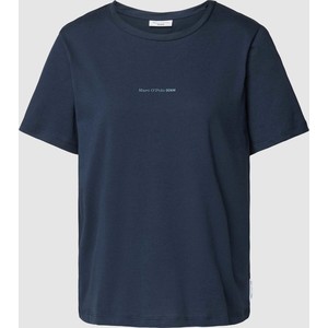 Granatowy t-shirt Marc O'Polo z krótkim rękawem z bawełny z okrągłym dekoltem