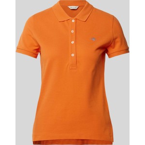 Pomarańczowa bluzka Gant z krótkim rękawem z kołnierzykiem z bawełny