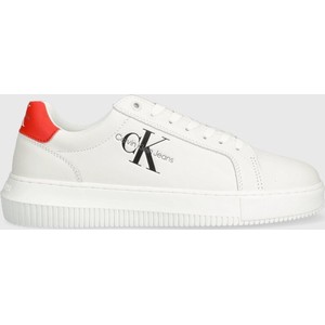 Calvin Klein Jeans sneakersy skórzane YM0YM00681 CHUNKY CUPSOLE MONOLOGO kolor biały