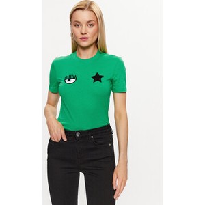Zielony t-shirt Chiara Ferragni z krótkim rękawem z okrągłym dekoltem