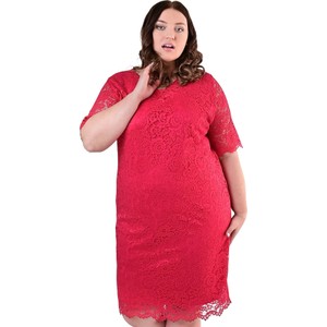 Czerwona sukienka Fokus ołówkowa z okrągłym dekoltem z krótkim rękawem