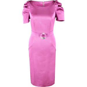 Różowa sukienka Fokus z okrągłym dekoltem z tkaniny