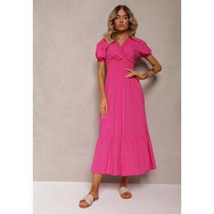 Różowa sukienka Renee w stylu boho z bawełny kopertowa
